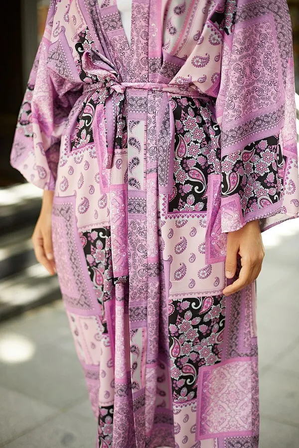 TUGBA Muslim Women Ethnic Pattern Kimono Cardigan İslamic Muslim Turkiye outfit for ladies summer spring casual