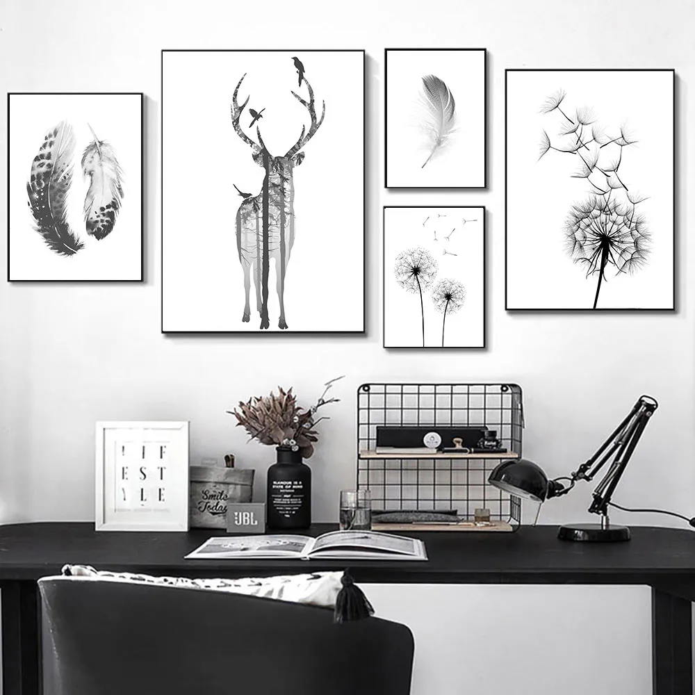 Abstact холст постер картина олень настенный художественный принт перо Одуванчик