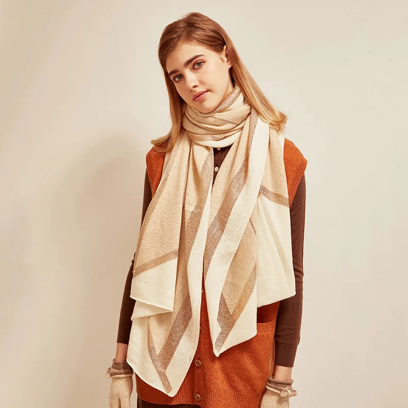 

100%cashmere knit women fashion patchwork color bright yarns clips scarfs shawl pashmina large size 70x190cm