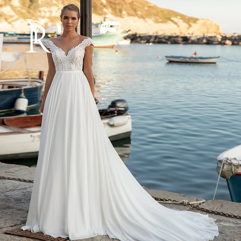 

YILIBERE Lace Wedding Dress Short Sleeve O-Neck Plus Size Luxury Lace Appliques Tulle Cathedral Train Robe Fluffy skirt