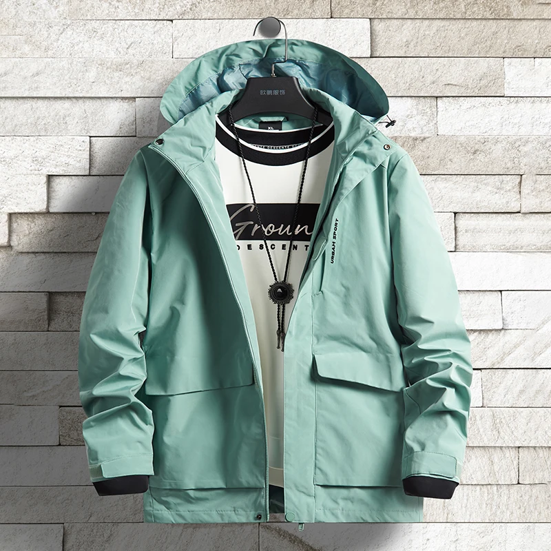 

High Quality 2021 New Spring Autumn Windbreaker Jacket Men Hooded Waterproof Coat Man Green Casual Jackets Plus Size 6XL 7XL 8XL