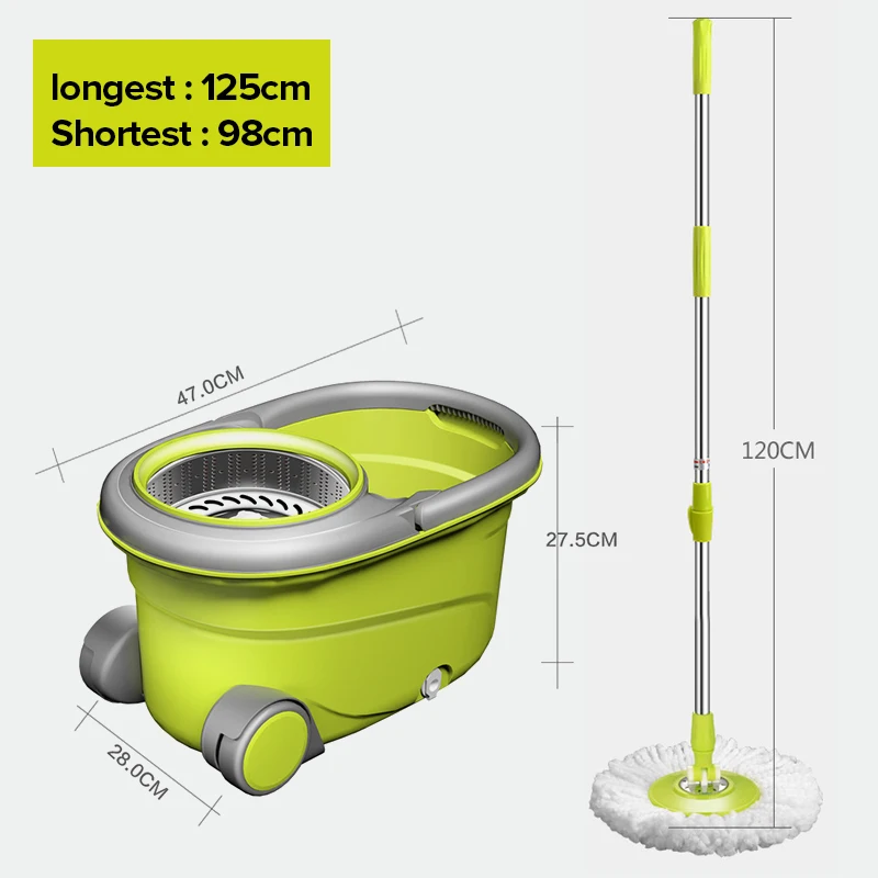 

Floor Cleaning Rotating Hand Wash Squeeze Bucket with 2 Easy wring Fiber Heads Set Stainless Steel Basket Microfiber Spin Mop