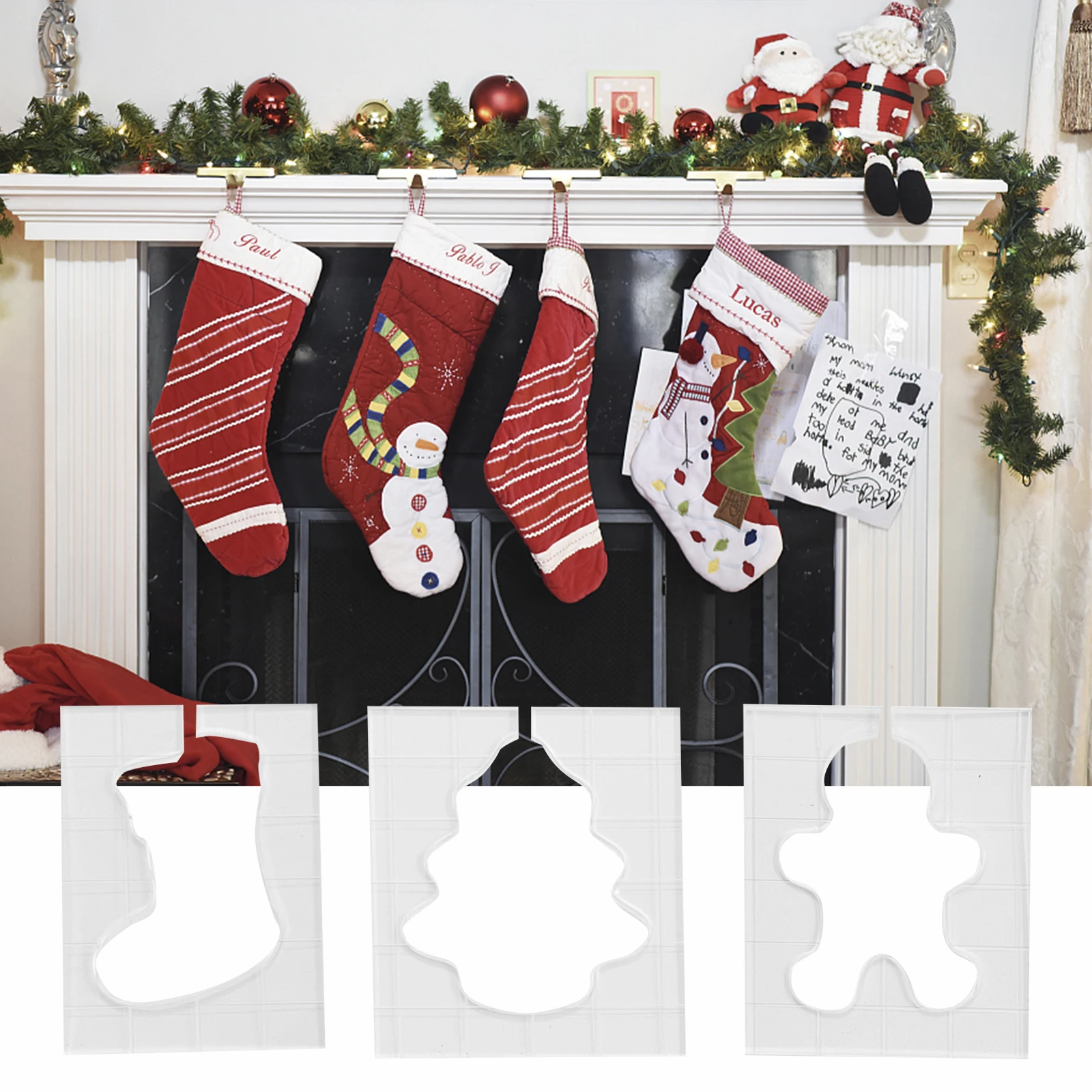 6pcs Christmas Motif Templates Sewing Ruler Multifunction Translucent Fabric Cut Mould Tool | Дом и сад