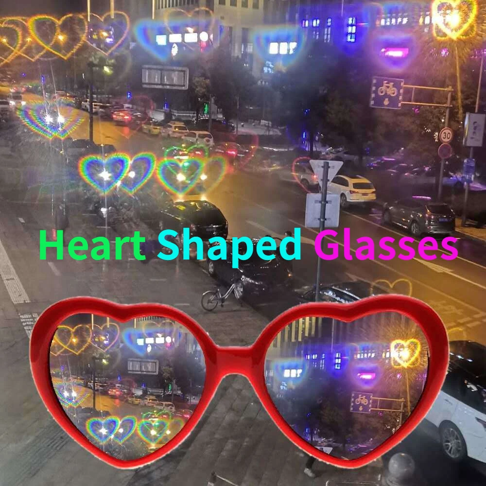

2021 Cyber Celebrity Love Heart Shaped Effect Glasses Watch The Lights Change Love Image Heart Diffraction Glasses SunGlasses