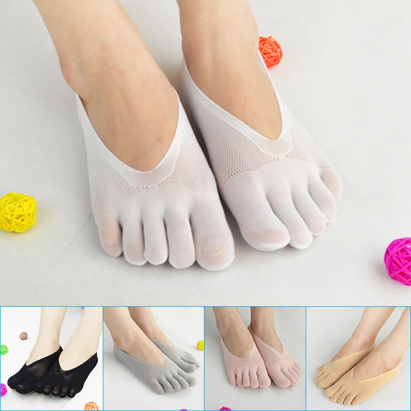 

1 Pair Fashion Orthopedic Compression Socks Women's Toe Socks Ultra Low Cut Liner with Gel Tab Breathable Five Toe Ankle Sock