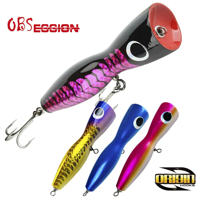 

OBSESSION120g Topwater Wooden Popper Surface Popping Lure Deep Sea Chugger Boat Fishing Bait Ocean Angling Trolling Fishing Lure