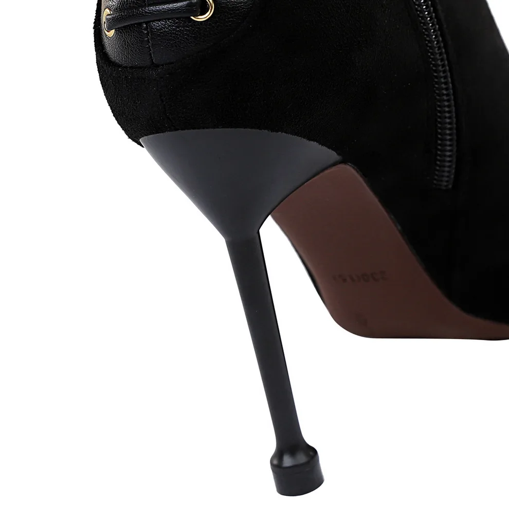 

High heels boots women 10cm Pointed and ankle boots for women Chelsea boots high heel stiletto women Black velvet zipper