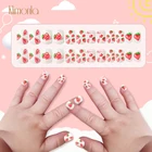 24 шт., Детские накладные ногти с конфетным рисунком, полное покрытие, розовый, клубничный, искусственный дизайн ногтей для маленьких девочек, маникюр