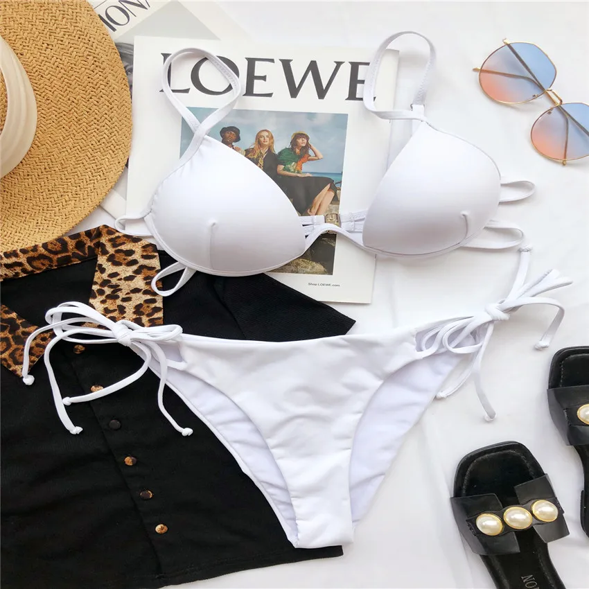 

New Solid Knotted Bikini Swimsuit Female Swimwear Women Two-pieces Bikini set Underwired V-Bra Cup Bather Bathing Suit Swim Lady