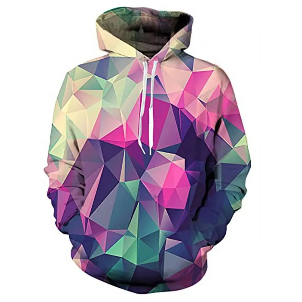 

Men's Pocket Drawstring 2021 Long Sleeve Pullover Hoodie 3D Flame Geometry Pattern Hooded Pullover Sweatshirt Male Clothing