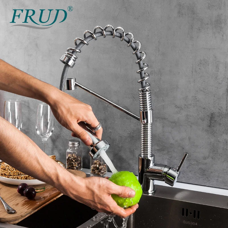Хромированный выдвижной смеситель FRUD кухонный кран с одним отверстием ручной