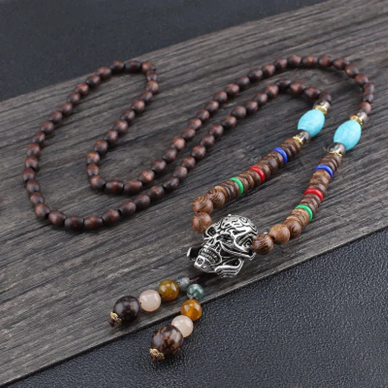 Новое модное ожерелье ретро этническое деревянное с Буддой Статуэтка-Подвеска
