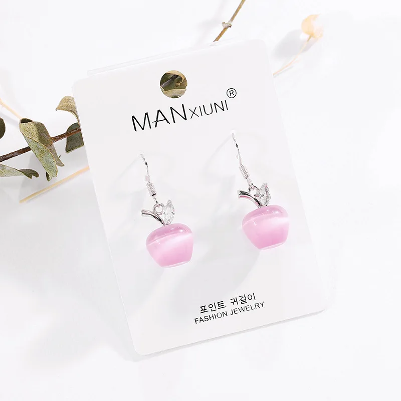 Fashion Boutique Cat Eye Apple Earrings for Women Accessories Crystal Jewelry Hot Lovely pendientes mujer moda Gift