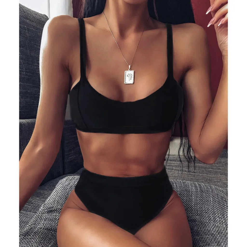Women Sexy Solid Bikini Set Leopard Print Push-Up Bra Swimsuit 2020 High Waist Halter Beach Swimwear Bathing Suit Biquini #35 |