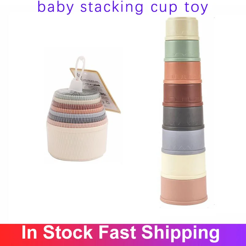 

8PC Baby Stacking Cup Color Stacking Ring Tower Toy Early Learning Educational Intelligence Toy Children Birthday Christmas Gift