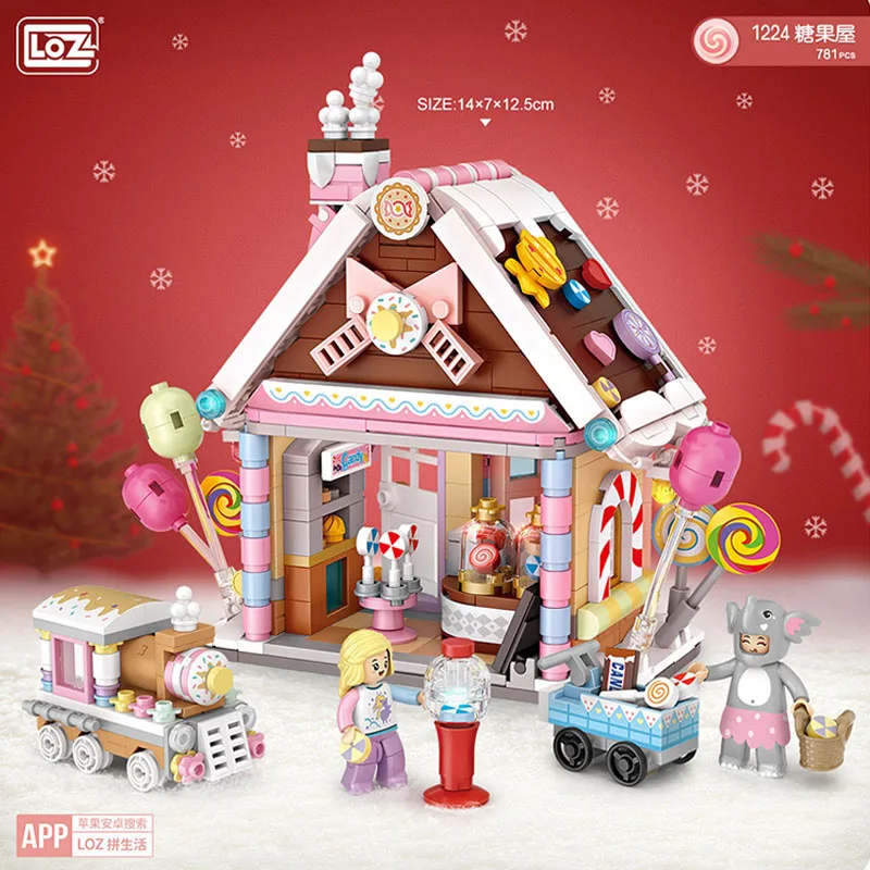 781pcs+ Loz 1224 Mini Street Christmas Candy House Building Blocks Girl Friends City Bricks Toys Children Xmas Halloween Gift - купить по