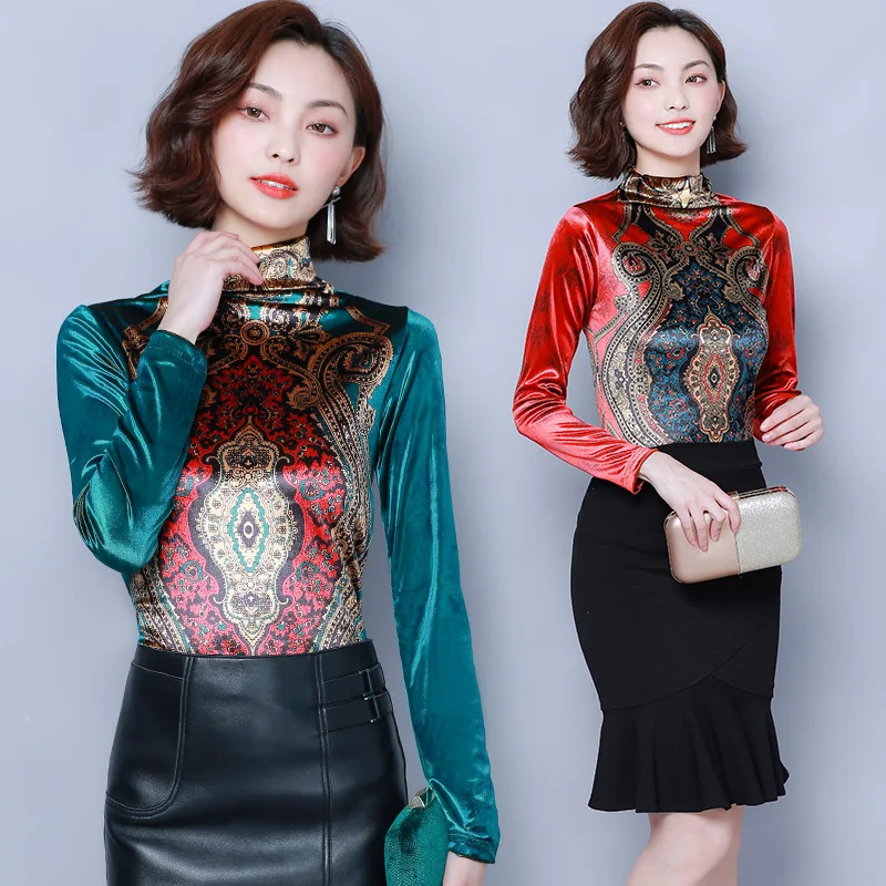 

Блузка женская бархатная с длинным рукавом, на осень/зиму