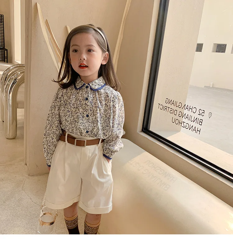

Mila Chou 2021 Spring Autumn Girl's Fashion White Shorts Children's Gaiden Casual shorts Kid's Medium Length Shorts Wild 2-8Year