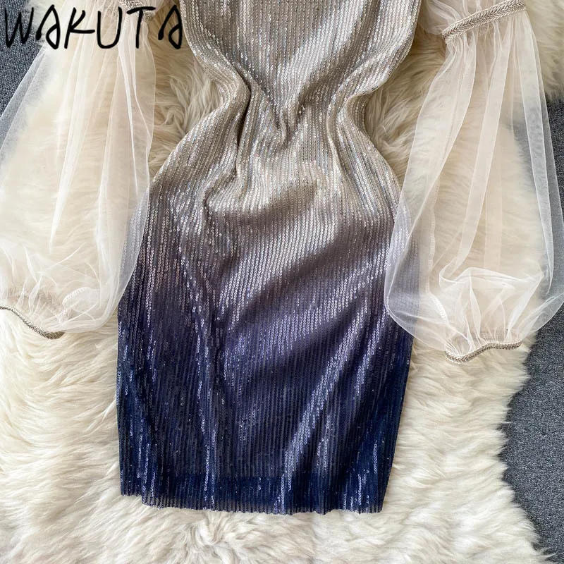 WAKUTA с блестками Наряд для облегающее мини платье женское элегантное винтажное