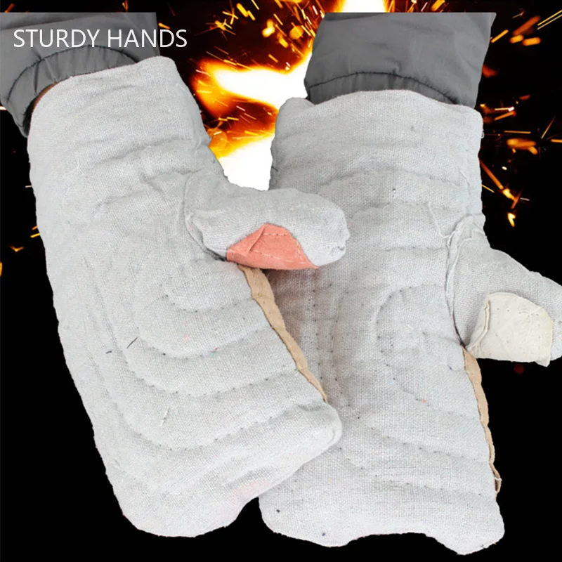 

One Pair Barbecue Cooking Anti-scald Gloves Extreme Heat Resistant Oven Welding Canvas Gloves High Temperature Kitchen Glove
