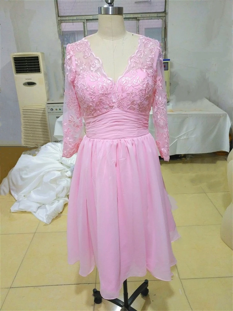 

New Evening Dresses with Long Sleeve Fashion Ball Prom Party Pageant Graduation Dress Sexy Backless V-Neck Short Formal Gown