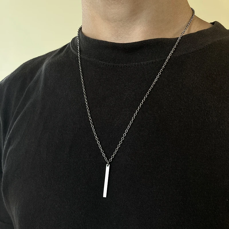 

Men Necklace Stainless Steel Necklace Women Men Simple Long Chain Rectangular Pendant Necklace Statement Couples Choker Gifts
