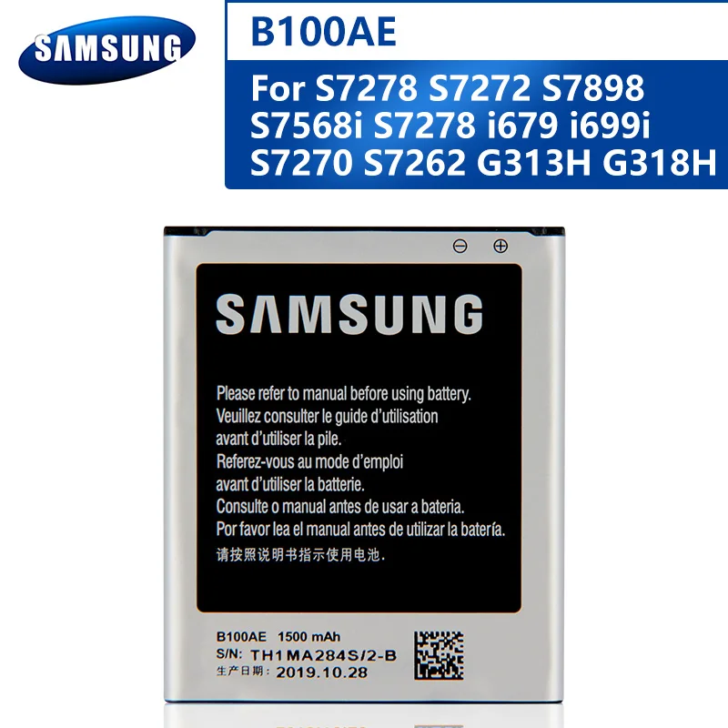 Оригинальный аккумулятор B100AE для Samsung Galaxy Ace 3 4 S7898 S7278 S7272 S7568i i679 S7270 S7262 B100AC сменный