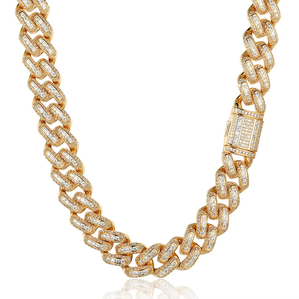 

100% Zircon CZ Hip Hop Miami Cuban Link Chain 14mm Baguette Bracelet Men Rhombus Necklace Dropshipping Rapper Jewelry Wholesale