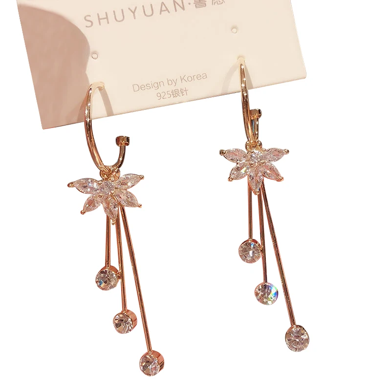 

New fashion ice flower tassel earrings earrings Korean temperament all-match earrings female exquisite fashion earrings earrings