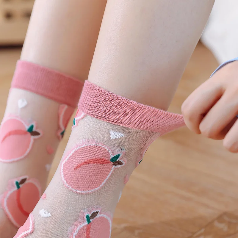 

Harajuku Crystal Silk Tide Ankle Socks Funny Fruit Transparent Socks Woman Kawaii Casual Socks