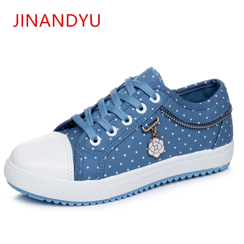 Кеды женские в горошек Вулканизированная плоская подошва джинсовые кроссовки на