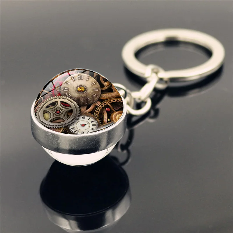 Часы в стиле стимпанк фото двухсторонний стеклянный шар брелок подвеска