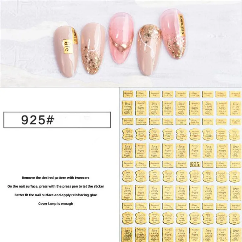 Голографическое искусство ногтей наклейки золотой лазер письмо 3D самоклеющиеся