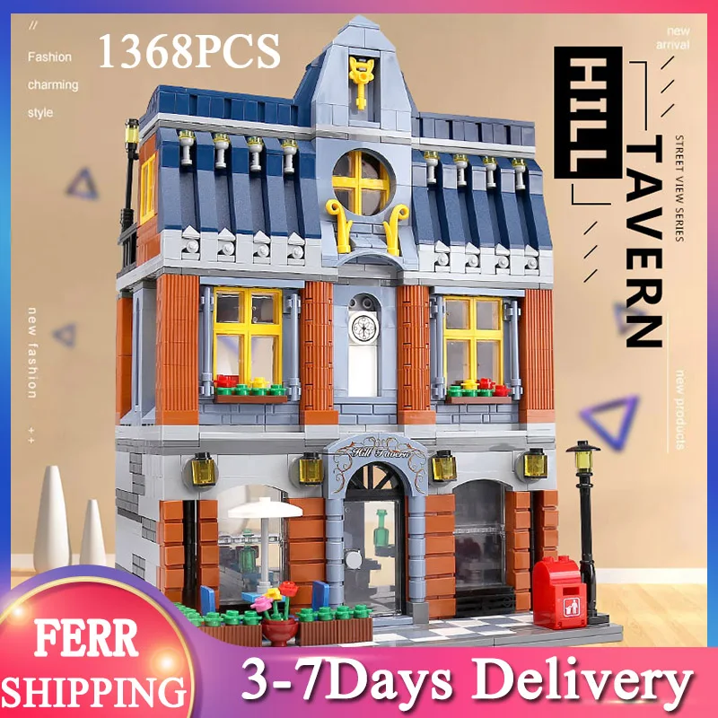 

ZHEGAO MOC Street View Series Hill таверна модель 1368 шт. строительные блоки кирпичи игрушки для детей на день рождения Рождество DIY подарки QL0935