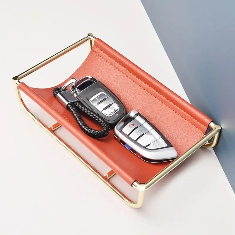 

Nordic Style Iron Leather Storage Tray for Jewelry Phone Key Coin Desktop Rack Decor