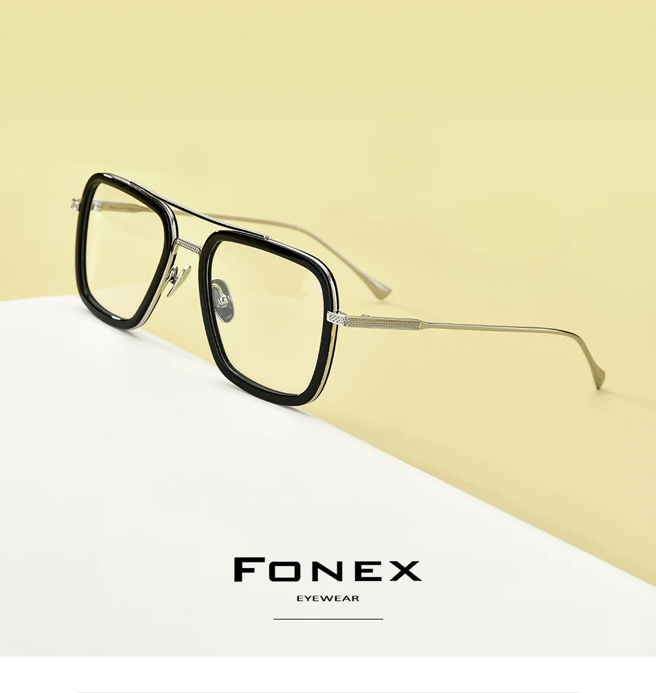 FONEX, чистый титан, ацетат, тони старк, оправа для очков, для мужчин, близорукость, оптические, эдит, очки по рецепту, железный паук, очки 8512