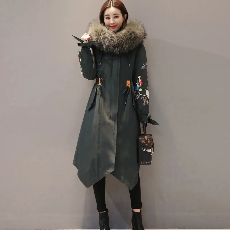 Одежда размера плюс в национальном стиле винтажная пуховая парка с вышивкой и