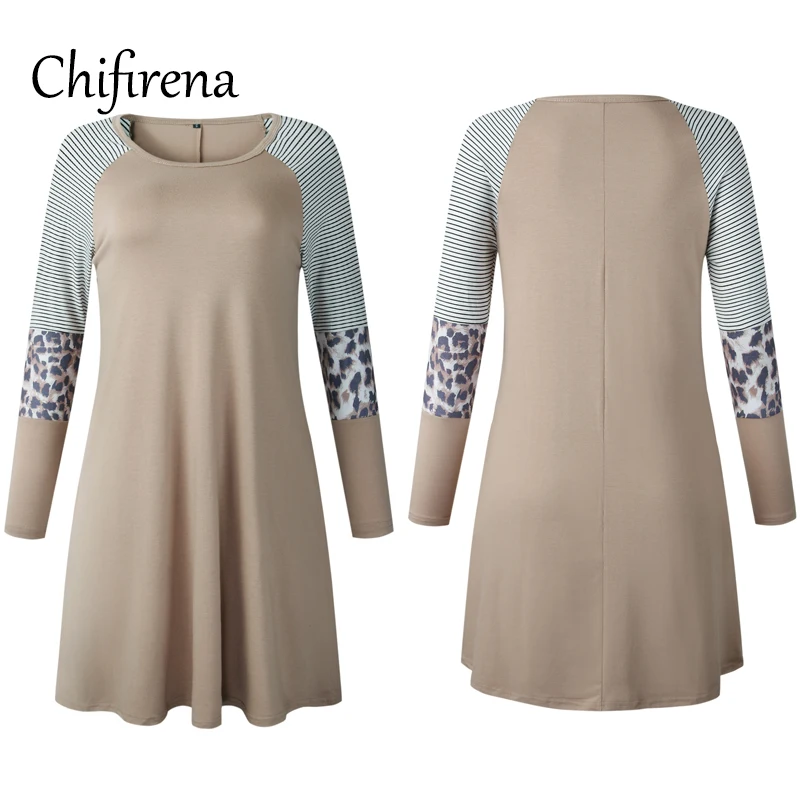 

Chifirena Autumn Casual Women Dress O-neck Long Sleeve Striped Vestidos Female Patchwork Loose Dresses with Pocket 2020