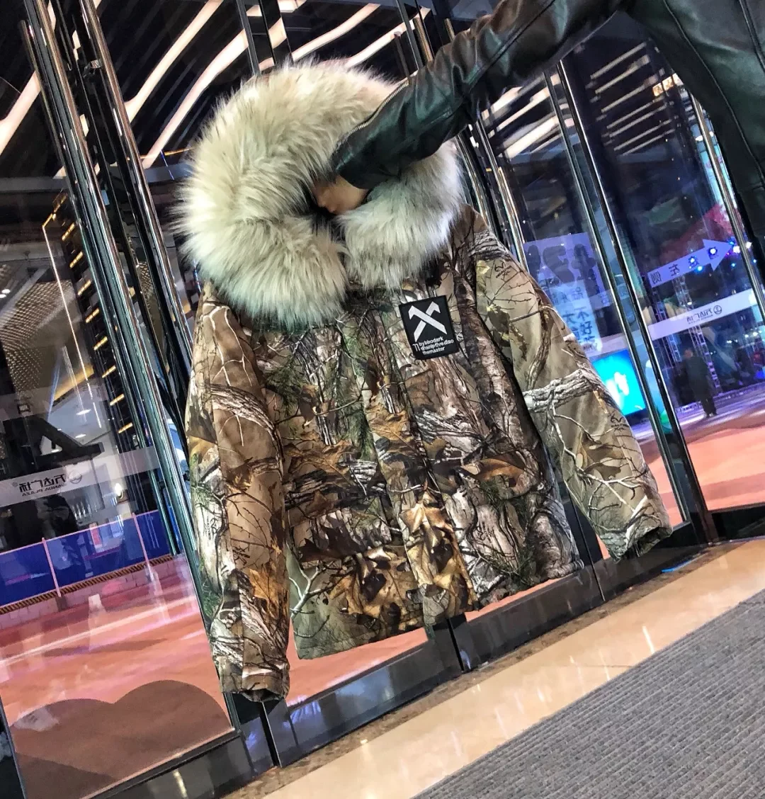 Popular Style Man's Cotton Parkas Vintage Printed with Faux Fur Collar Trend Outerwear Coat & Jacket for Male Plus Big Size XXXL