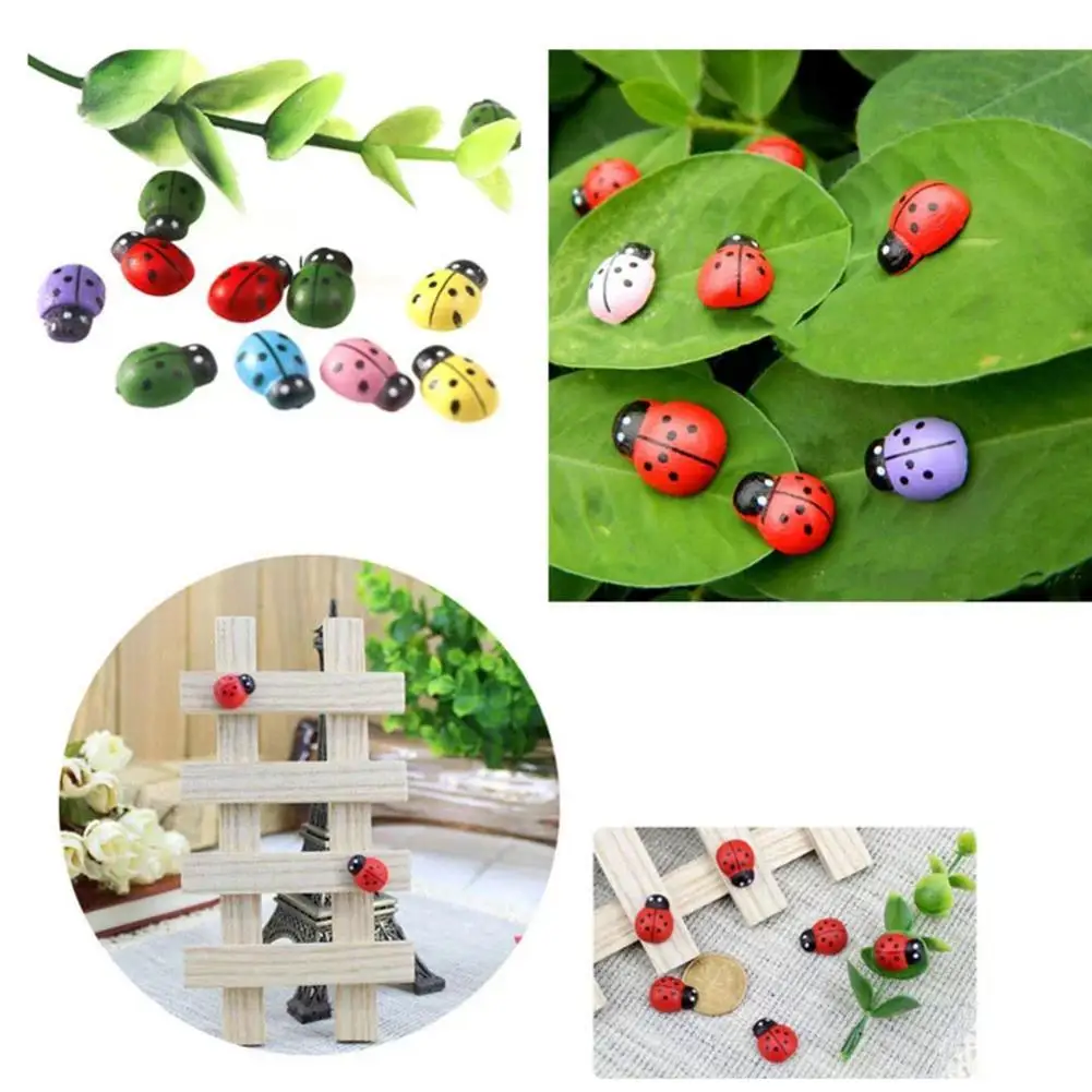 

Cute Miniature Wooden Craft Garden Red Color Artificial Micro Landscape Ladybug Buttons Fridge Scrapbooking DIY Kids Deco