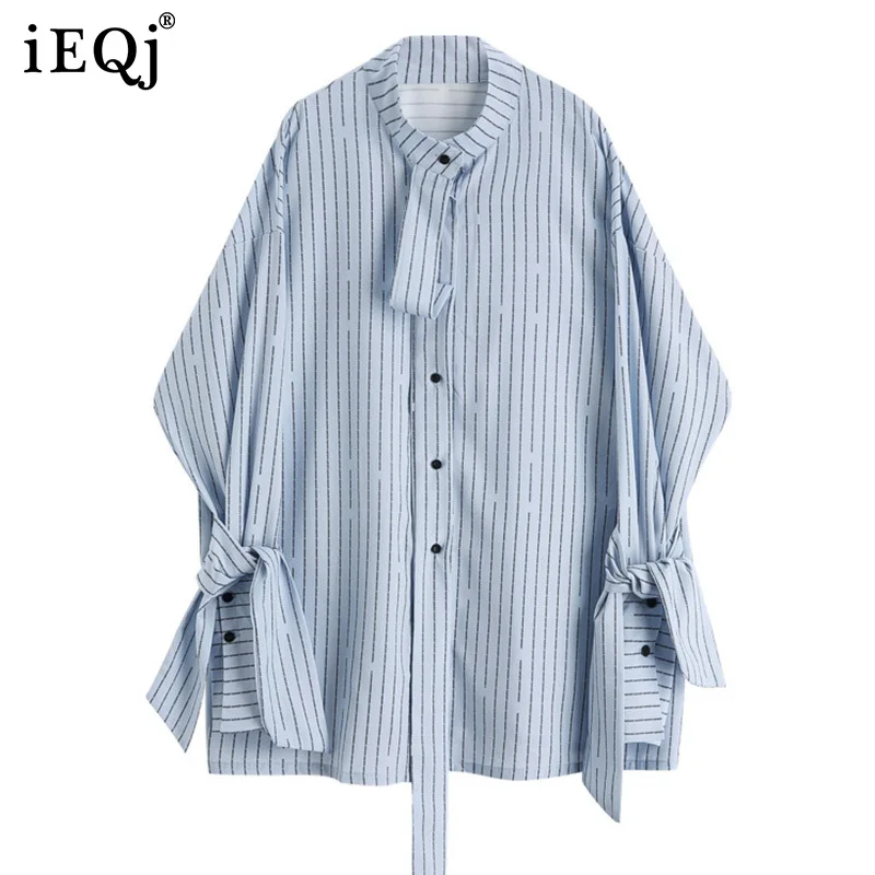 

Женская блузка средней длины IEQJ, полосатая рубашка с длинными рукавами и лентами, свободного покроя, весна-осень 2021 3F1802