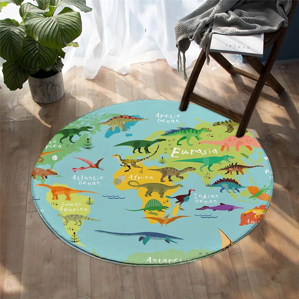 

Cartoon Round Carpet For Bedroom Hanging Chair Decor Water Absorption Non-slip Rug Dinosaur Pattern Creative Household Rug