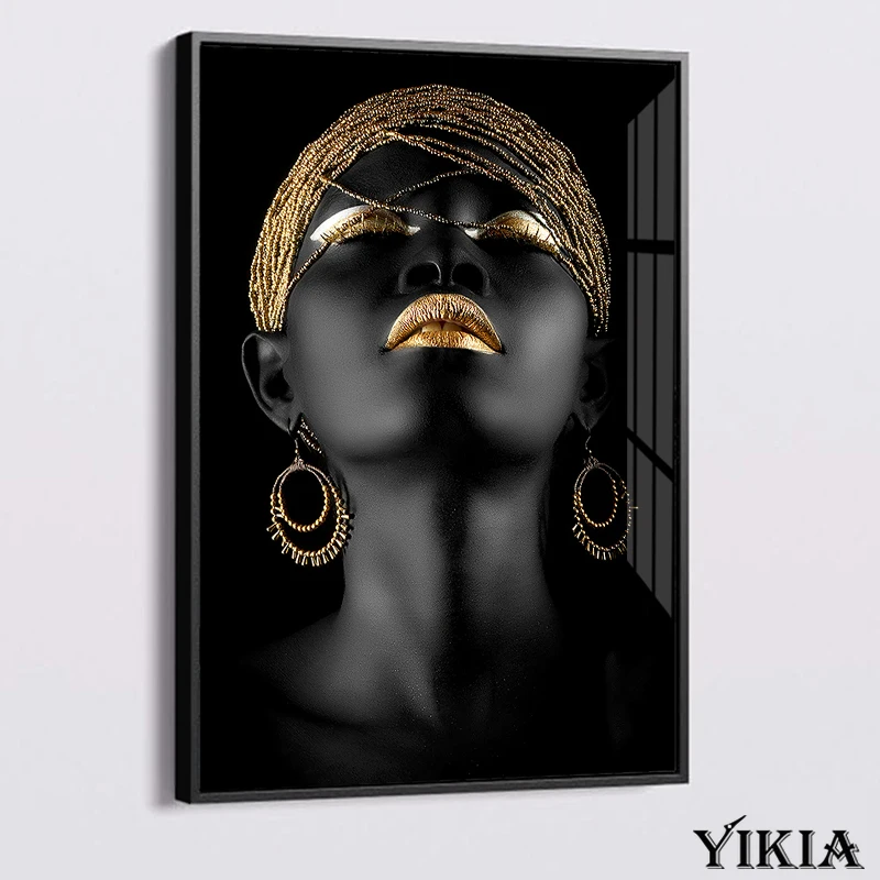 

Black and Golden African Women Canvas Painting Large Size Scandinavian Painting Living Room Decoration Poster Wall Art Pictures