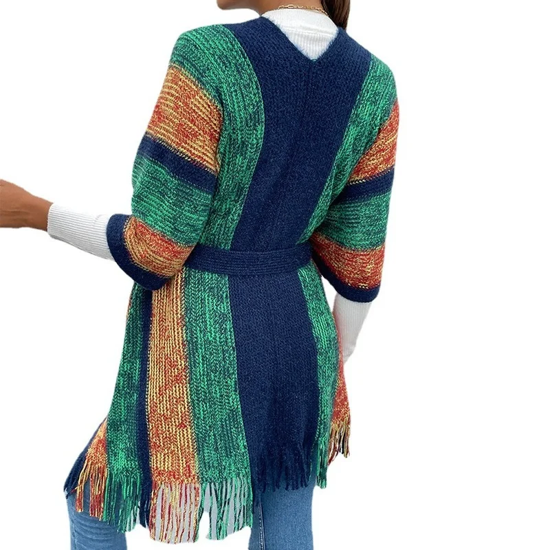 

2021 Autumn flocking wave pattern irregular Cardigans women's vest midi long cardigan collarless knitted jacket sweater Street