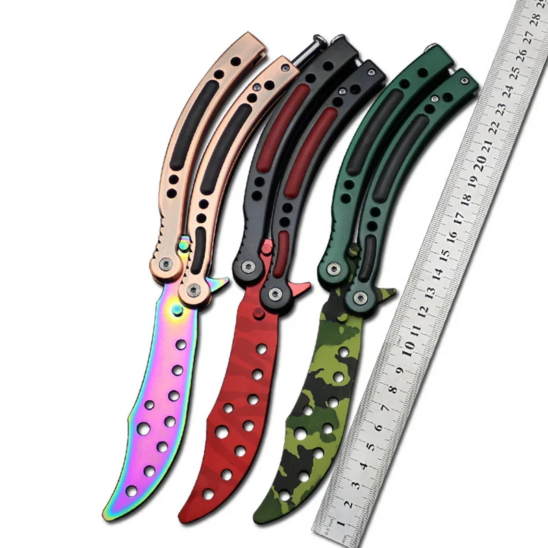 Красочный игровой нож Balisong тренировочный карманный CS GO Karambit с тупым лезвием без