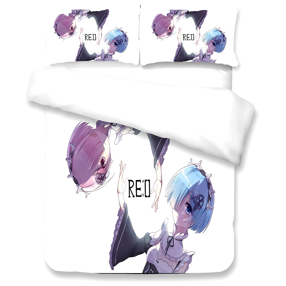 

Комплект мягкого постельного белья из 3 предметов с рисунком из сериала «Жизнь в другом мире», с нулевым Рем, пододеяльник и наволочка