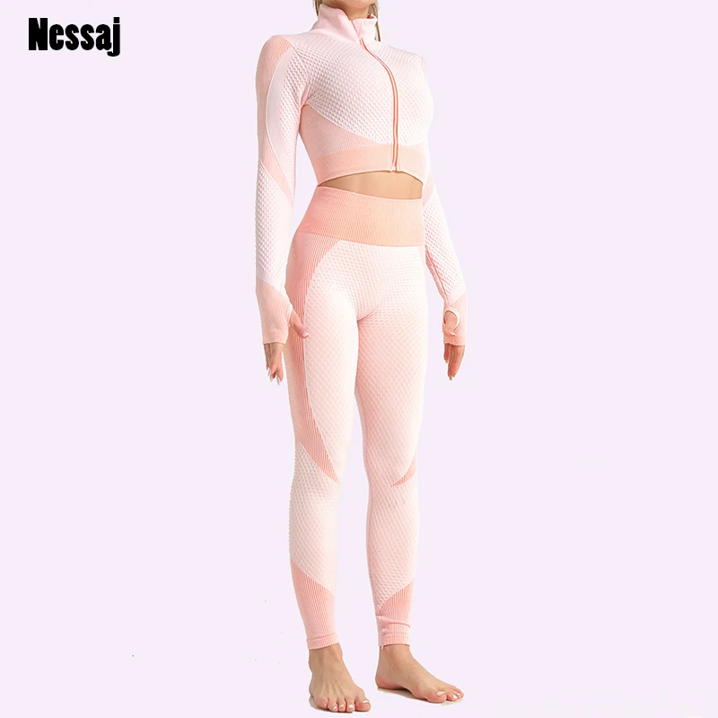 

Nessaj жизненно женский спортивный костюм сексуальный комплект одежды для тренировок и занятий в спортзале, с длинным рукавом для занятий фит...