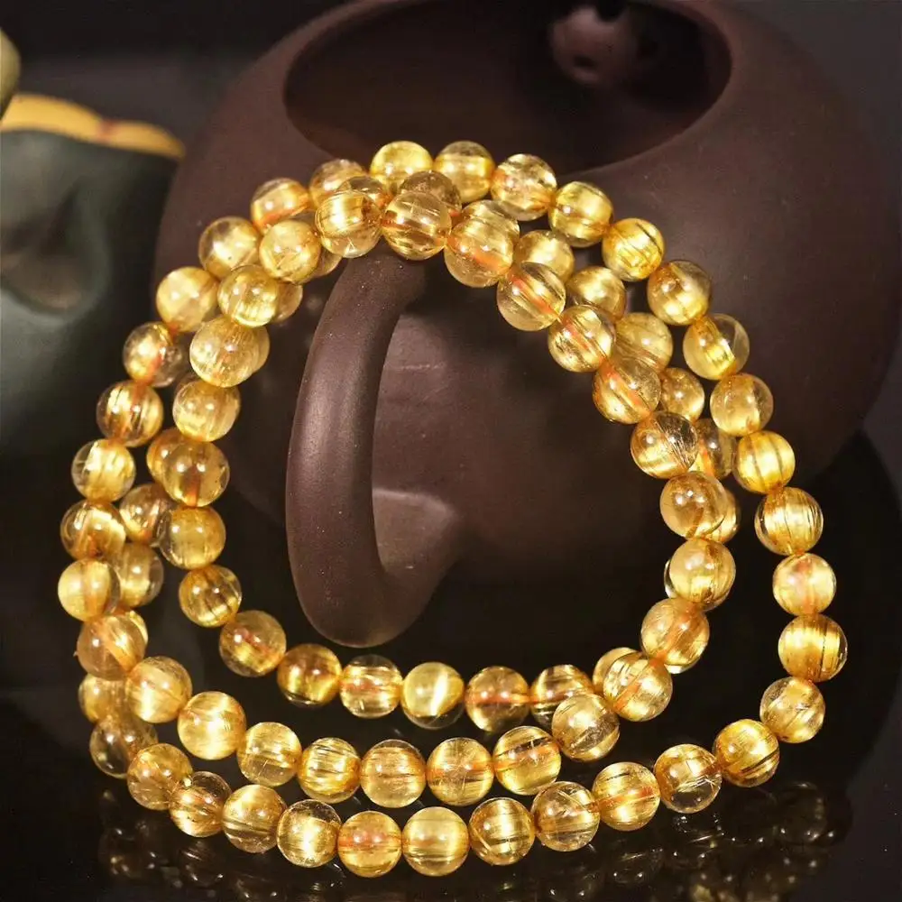 Бразильский браслет из натурального золота 6 мм рутилированный кварц