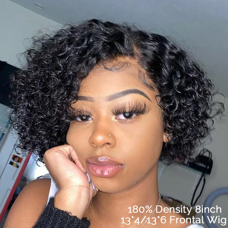 Парик с коротким затуплением и вырезом Фея 250% парик Бобом 13X6 вьющиеся парики из