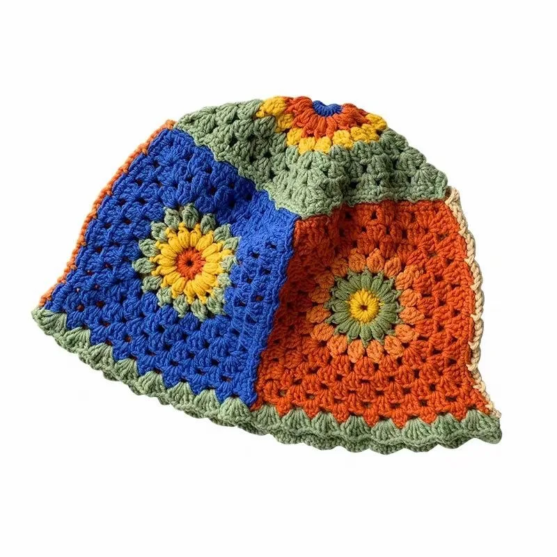 

Hollow Hook Flower Colorful Fisherman Hat Female Version Of The Sunscreen Ultraviolet Sun Hat Breathable Knitting Crochet Women